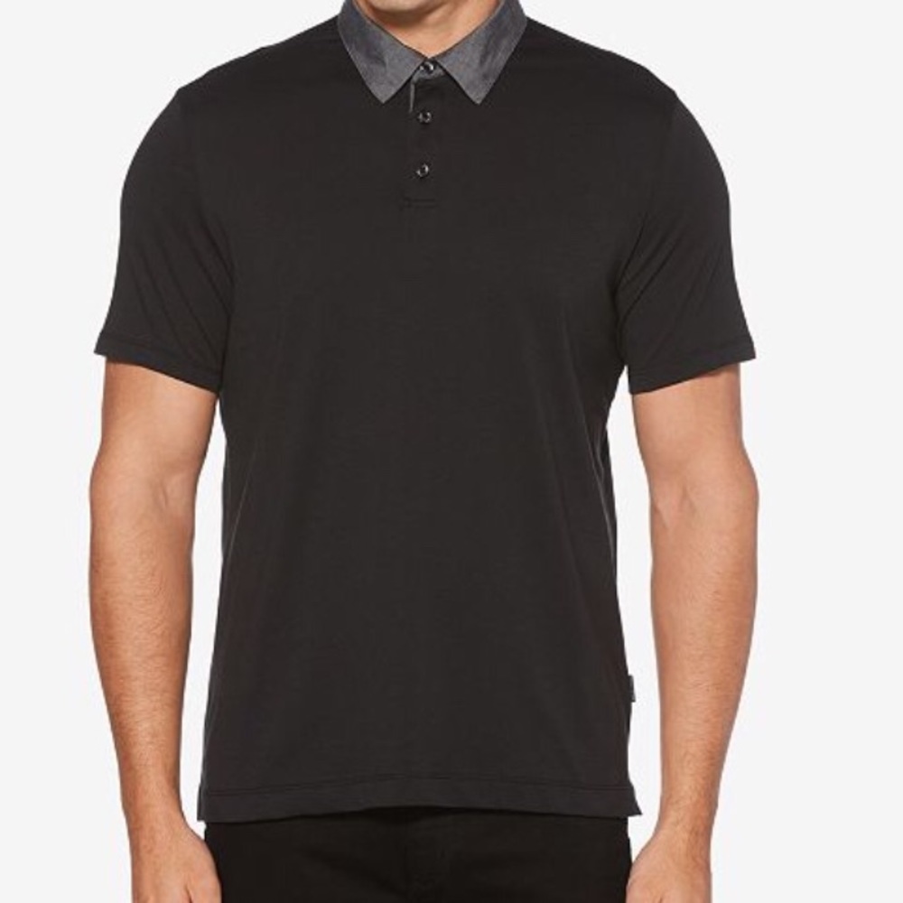 Perry Ellis Chambray-Collar Polo